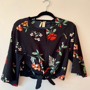 Black floral blouse